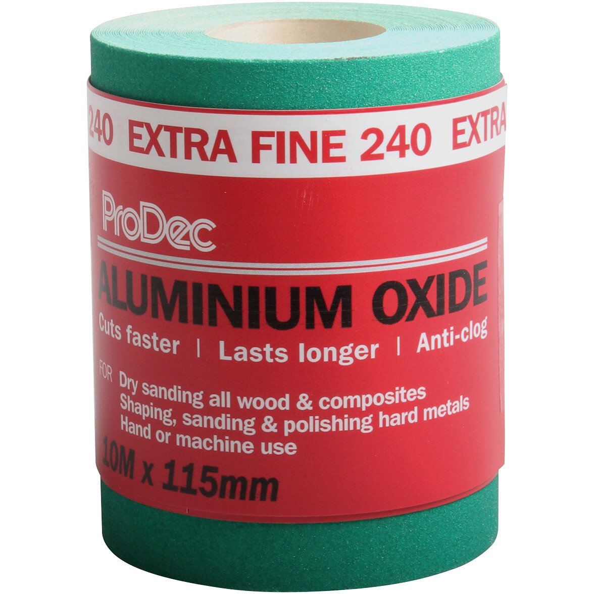 ProDec PAALX240 Green Aluminium Oxide Sanding Paper Roll 115mm x 10m 240G Extra Fine