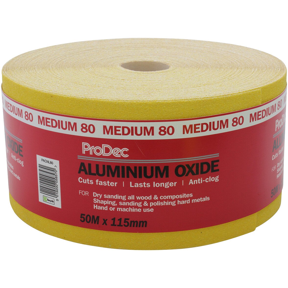 ProDec PACNL80 Yellow Anti-Clog Aluminium Oxide Sanding Paper Roll 115mm x 50m 80G Medium