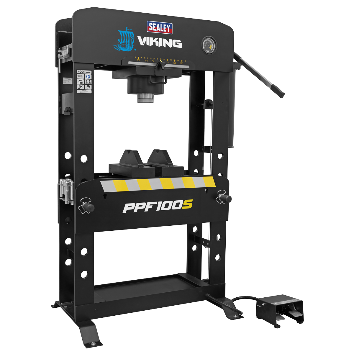 Sealey PPF100S Viking Air/Hydraulic Press 100 Tonne Floor Type with Sliding Ram and Foot Pedal