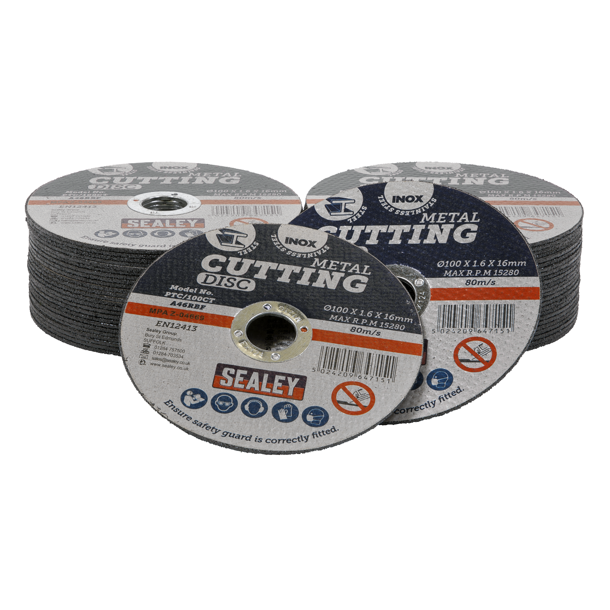 Sealey PTC/100CT50 Cutting Disc Pack of 50 ø100 x 1.6mm ø16mm Bore