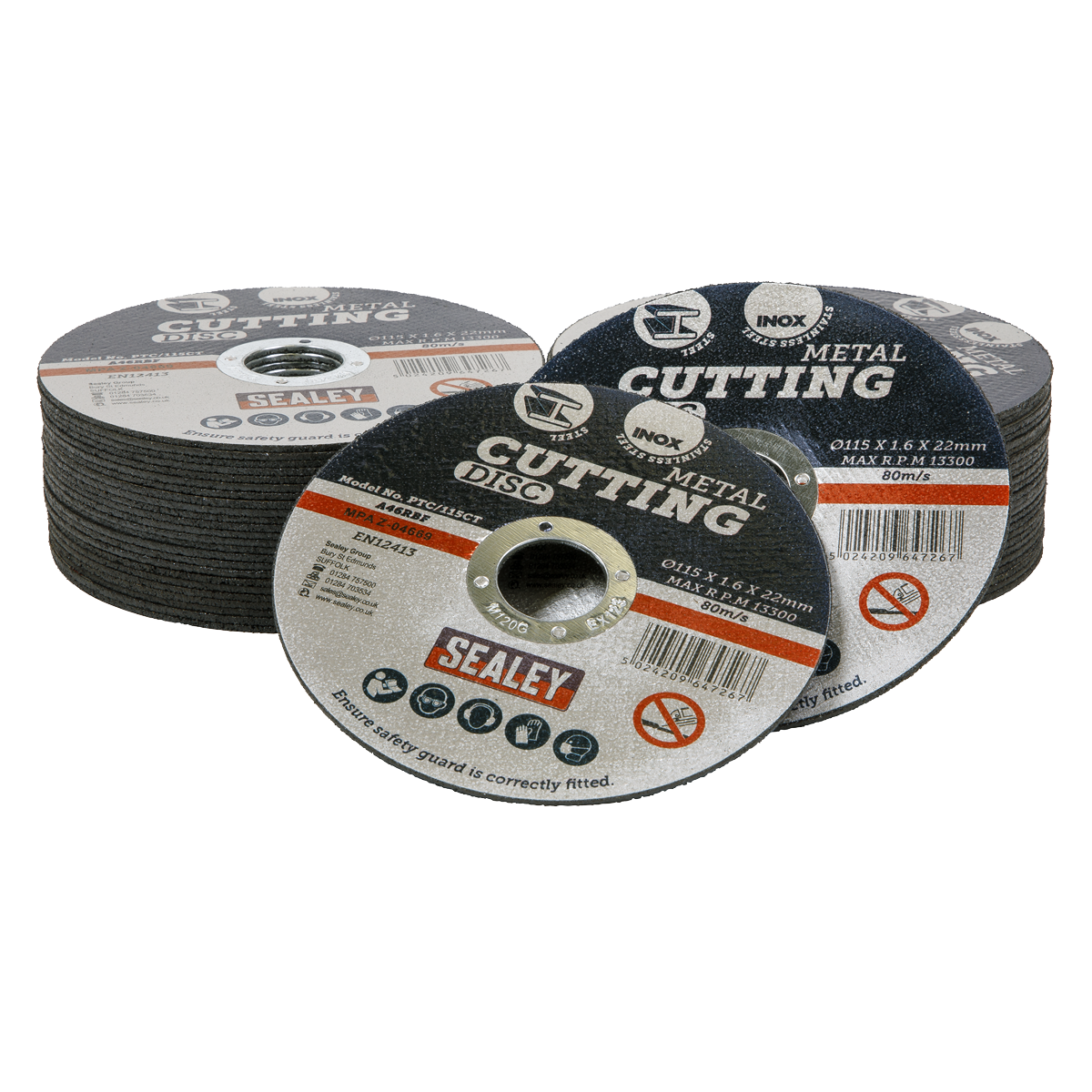 Sealey PTC/115CT50 Cutting Disc Pack of 50 ø115 x 1.6mm ø22mm Bore