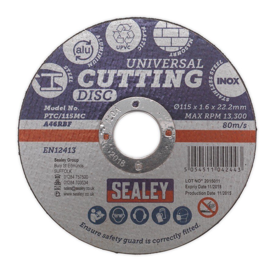 Sealey PTC/115MC Multipurpose Cutting Disc ø115 x 1.6mm 22.2mm Bore