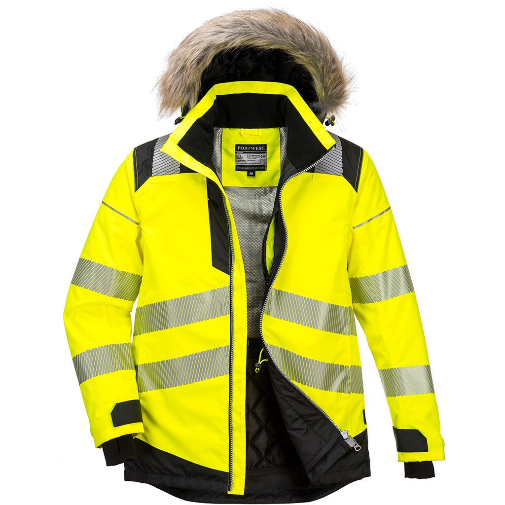Portwest PW369 PW3 Hi-Vis Winter Parka Jacket High Visibility - Yellow/Black