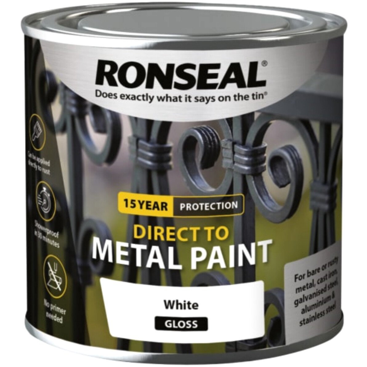 Ronseal 39182 Direct to Metal Paint White Gloss 250ml RSLDTMWG250