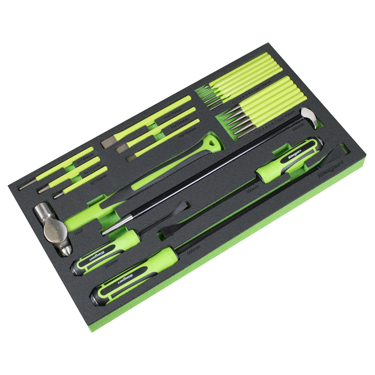 Sealey S01279 Siegen Pry Bar, Hammer & Punch Set with Tool Tray 23pc