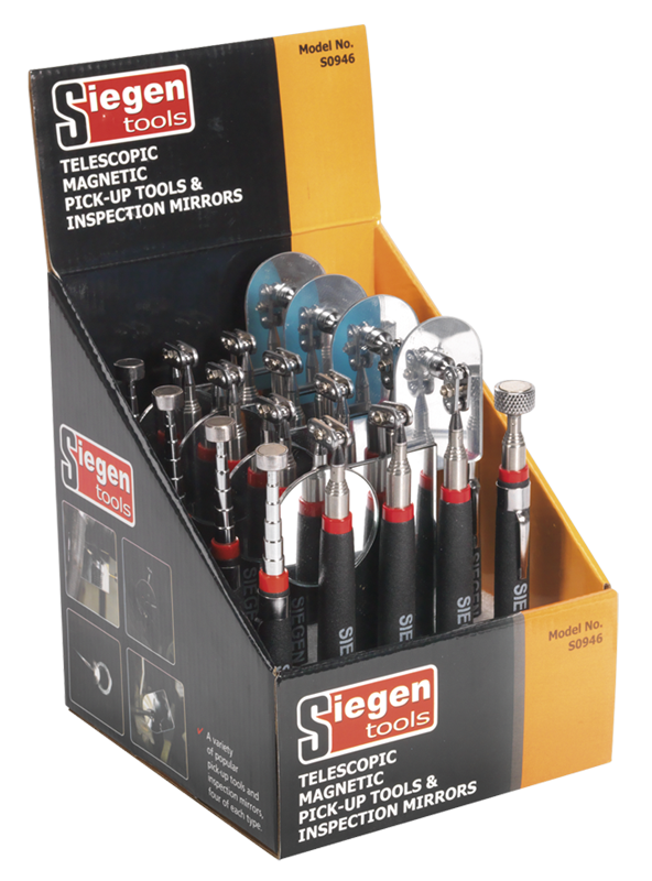 Sealey S0946 Telescopic Magnetic Pick-Up Tools & Inspection Mirrors Display Box of 20