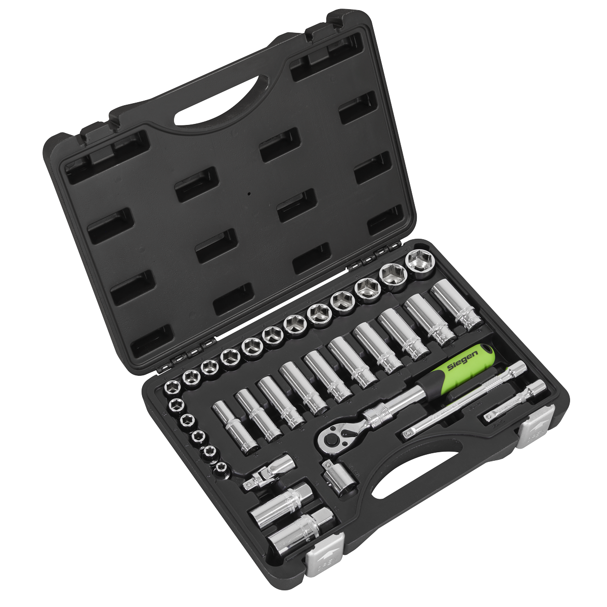 Sealey S01287 Siegen Extendable Ratchet Socket Set 3/8"Sq Drive 34pc