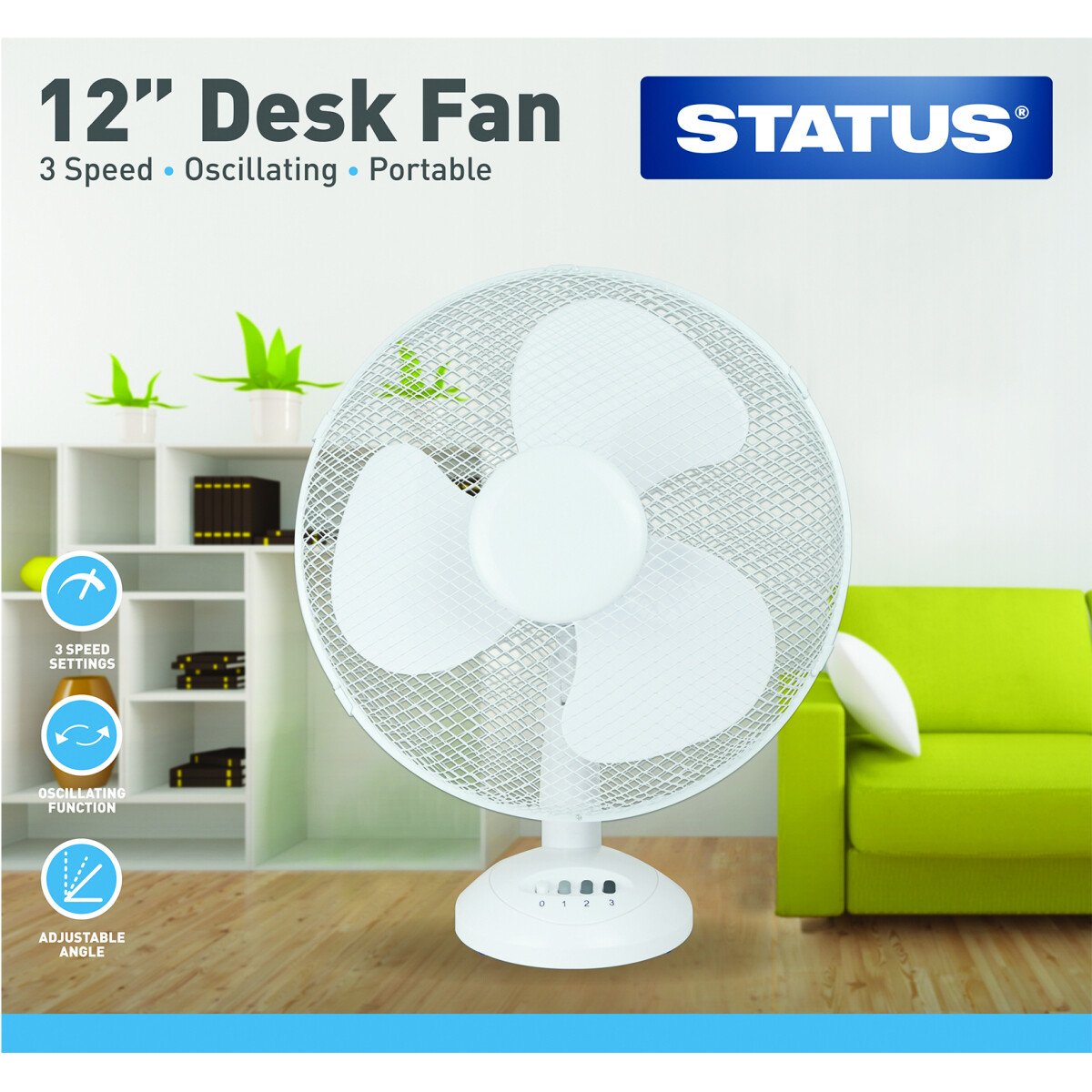 White 12" Desk Fan