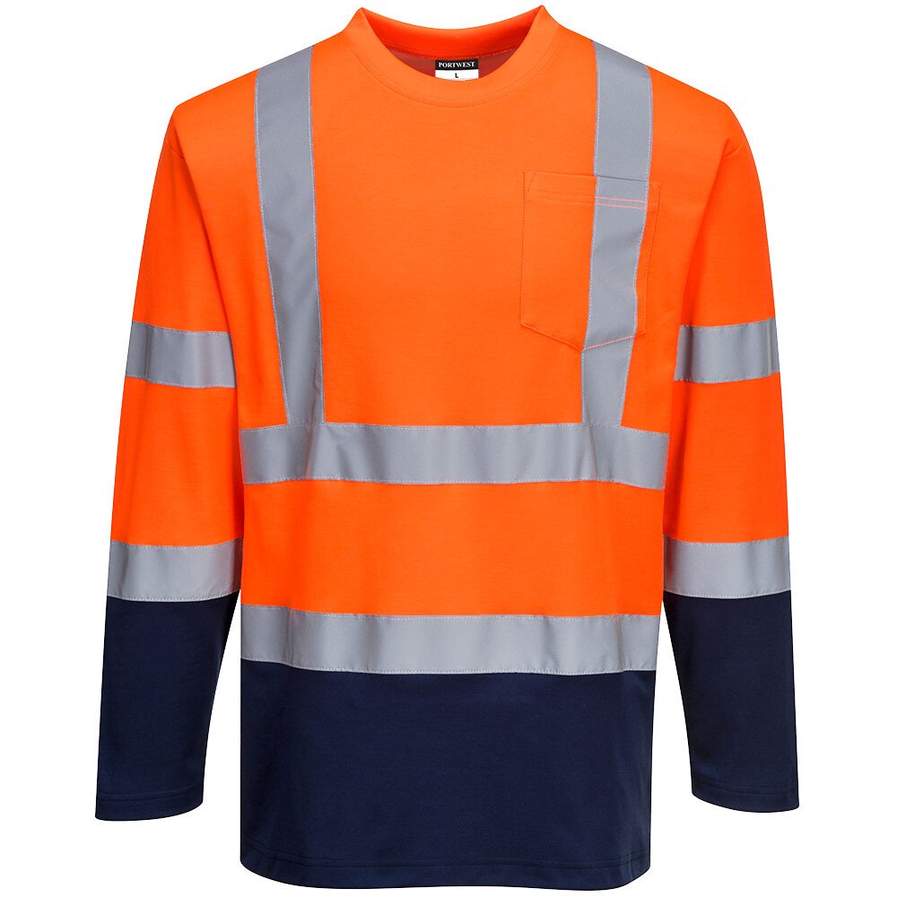 Portwest S280 Hi-Vis Two-Tone Long Sleeved Cotton Comfort T-Shirt High Visibility 