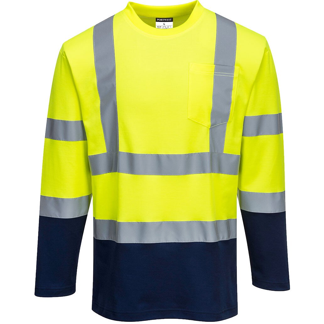 Portwest S280 Hi-Vis Two-Tone Long Sleeved Cotton Comfort T-Shirt High ...