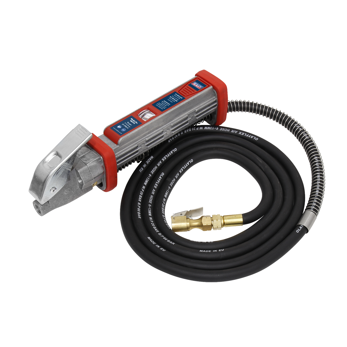 Sealey SA372 Tyre Inflator 2.7m Hose with Clip-On Connector