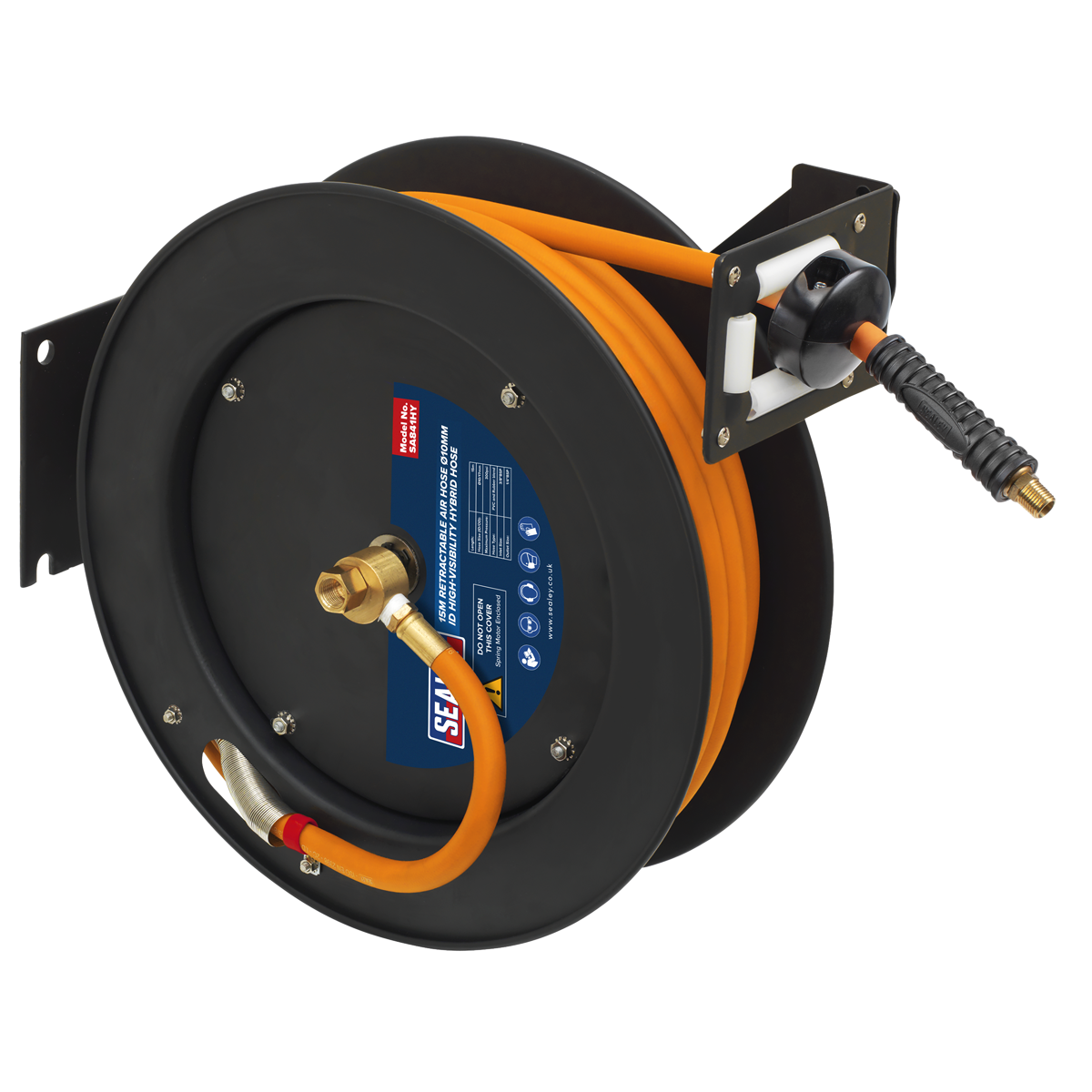 Sealey SA841HY Retractable Metal Reel 15m ø10mm ID High-Visibility Hybrid Air Hose
