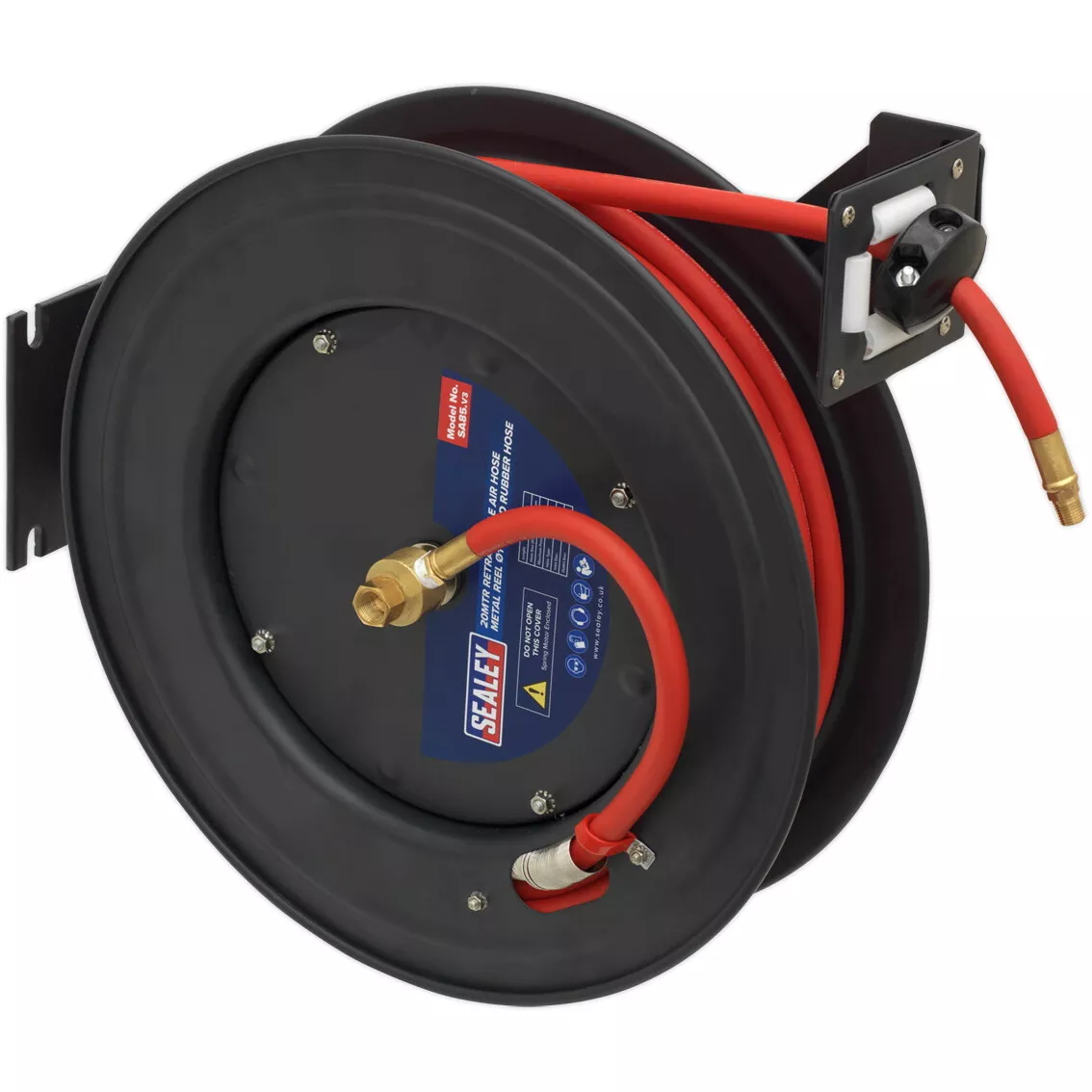 Sealey SA85 Retractable Air Hose Steel Reel 20mtr ø10mm ID Rubber Hose