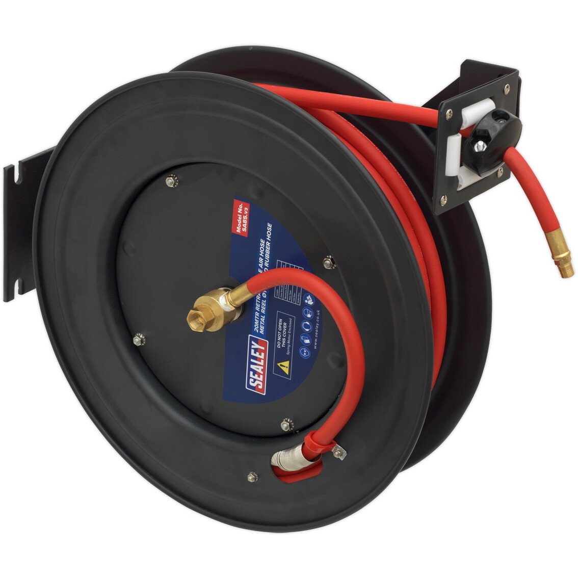 Sealey SA85 Retractable Air Hose Steel Reel 20mtr ø10mm ID Rubber Hose
