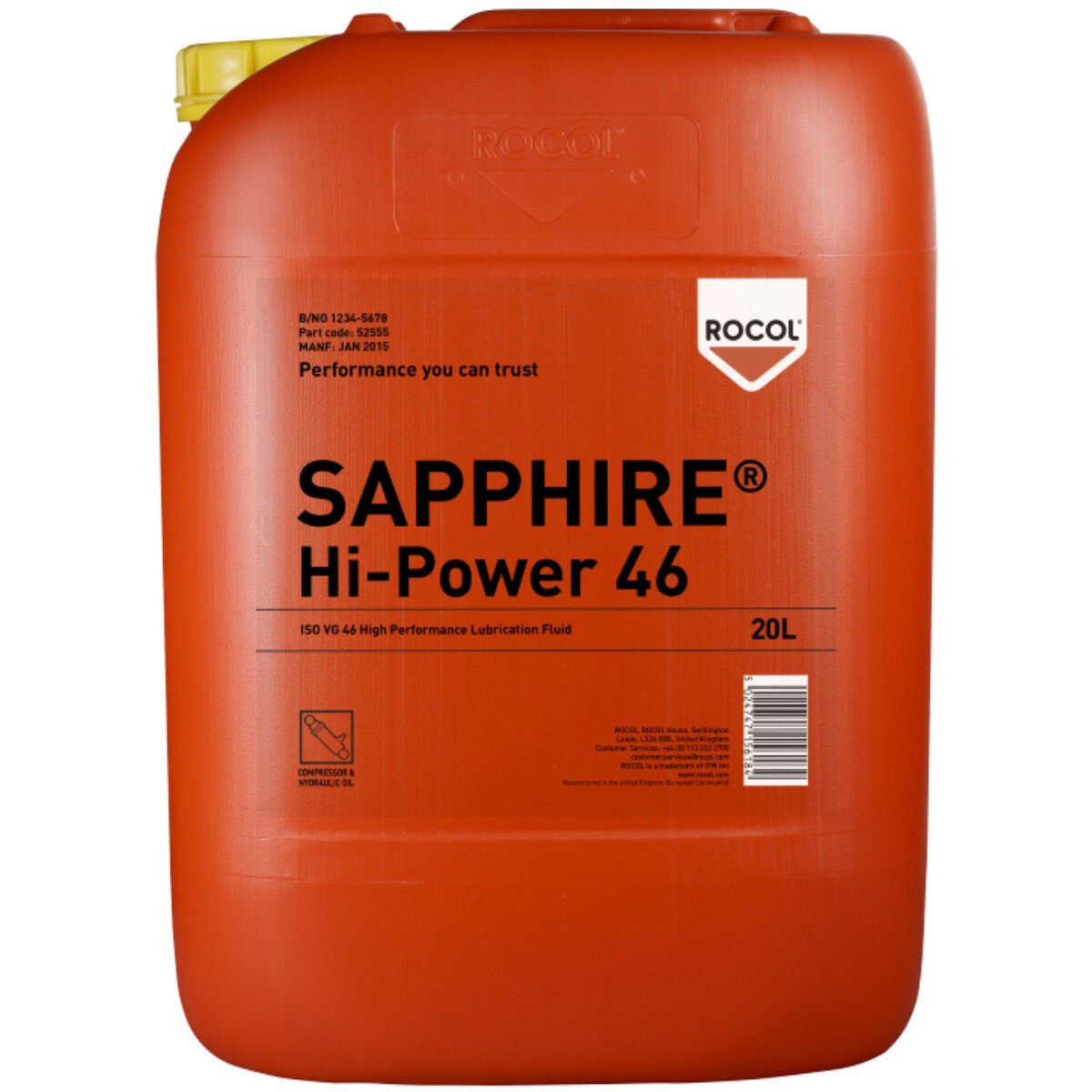 Rocol 52555 Sapphire Hi-Power 46 High Power Compressor Hydraulic Oil 20ltr
