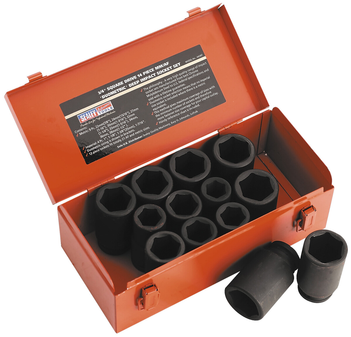 Sealey AK687 Impact Metric/AF Socket Set 13 Piece Deep 3/4" Drive from