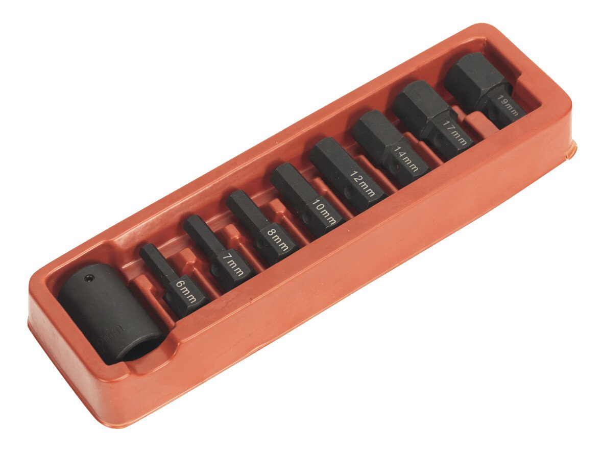 Sealey AK5609 Impact Hex Bit & Holder Set 9pc 1/2"Sq Drive