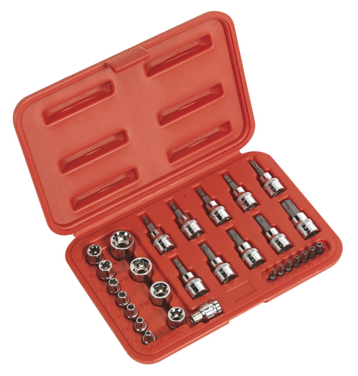 Sealey AK6193 TRX-Star (Torx type) Socket & Security Bit Set 29 Piece 1/4" & 3/8" Drive