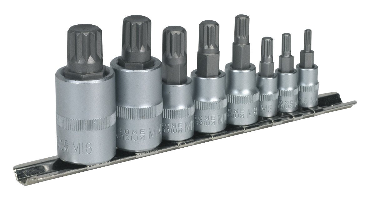 Sealey AK6214 Spline Socket Bit Set 8 Piece 1/4", 3/8" & 1/2" Drive