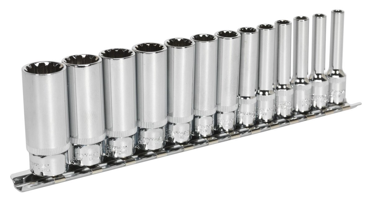 Sealey AK69813D Spline Socket Set 13pc Deep 1/4"Sq Drive Total Drive
