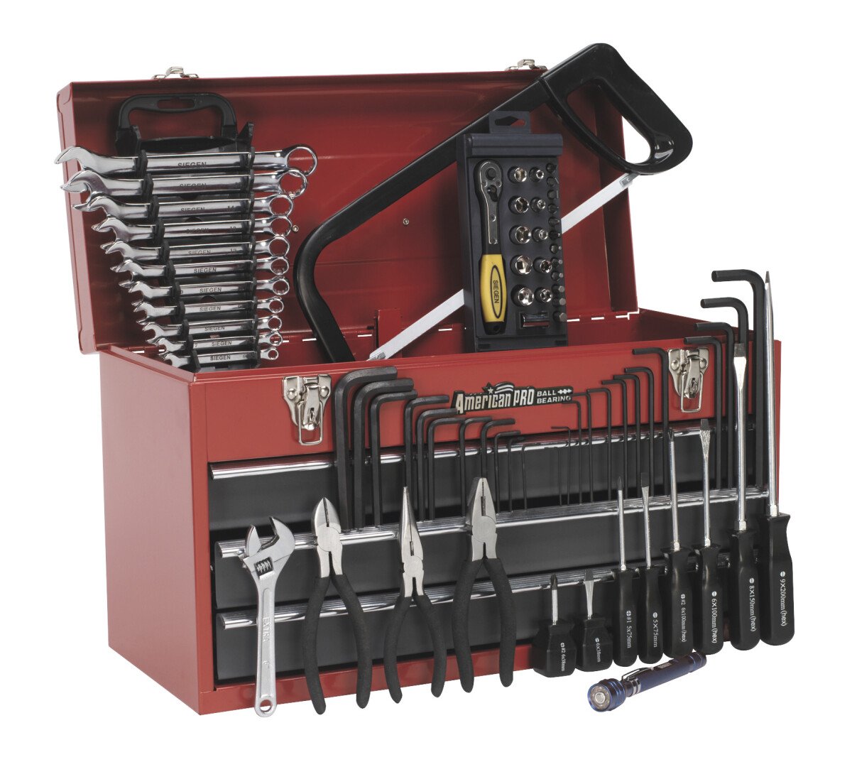Sealey AP9243BBCOMBO Portable Tool Chest 3 Drawer - Ball Bearing Runners - Red with 74pc Tool...