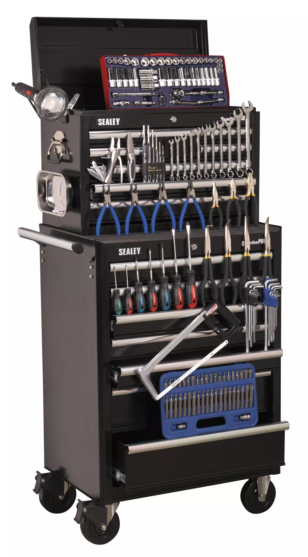 Sealey APCOMBOBBTK58 Topchest & Rollcab Combination 15 Drawer with Ball Bearing Runners - Bla...