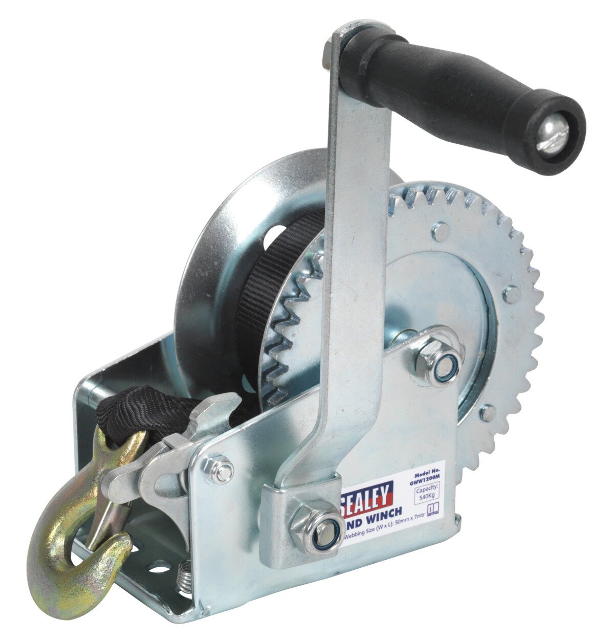 Sealey GWW1200M Geared Hand Winch 540kg Capacity with Webbing Strap