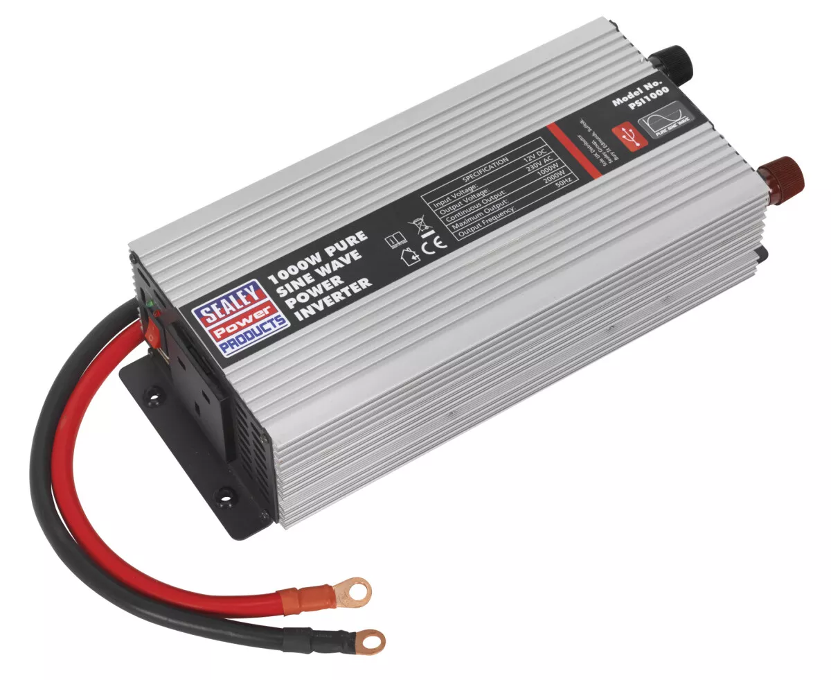 Sealey PSI1000 Power Inverter Pure Sine Wave 1000W 12V DC - 230V 50Hz