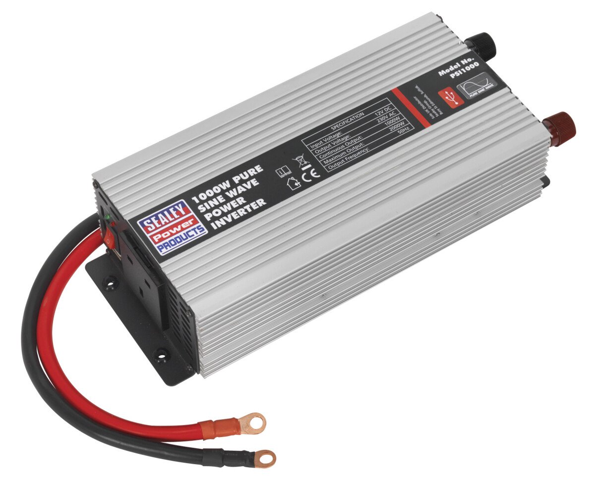 Sealey PSI1000 Power Inverter Pure Sine Wave 1000W 12V DC - 230V 50Hz