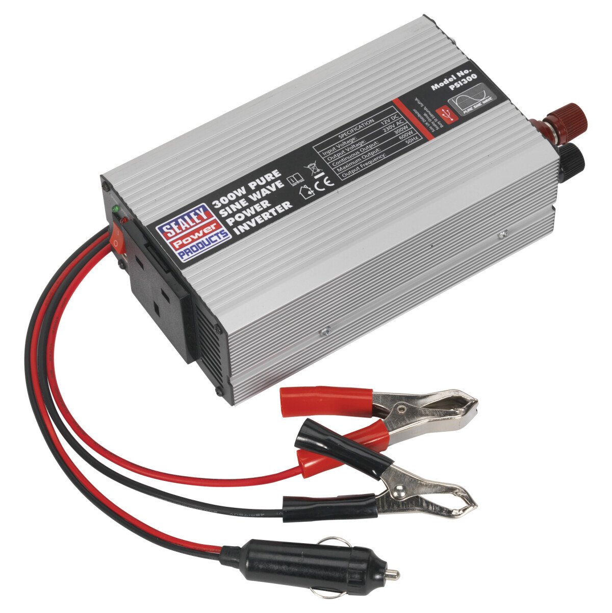 Sealey PSI300 Power Inverter Pure Sine Wave 300W 12V DC - 230V 50Hz