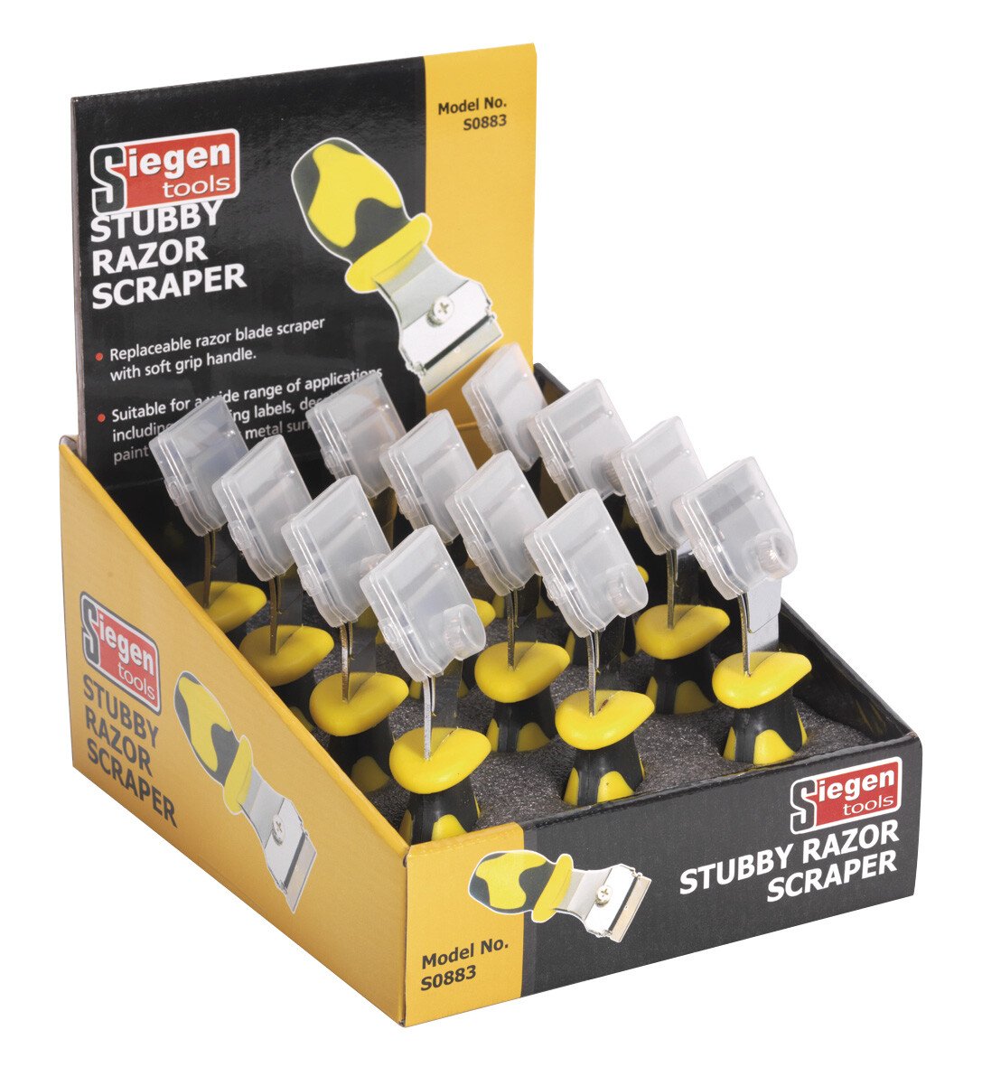 Sealey S0883 Razor Scraper Stubby Display Box of 12