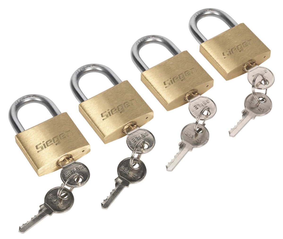 Sealey S0992 Brass Body Padlock with Brass Cylinder 40mm Key Alike Pack of 4