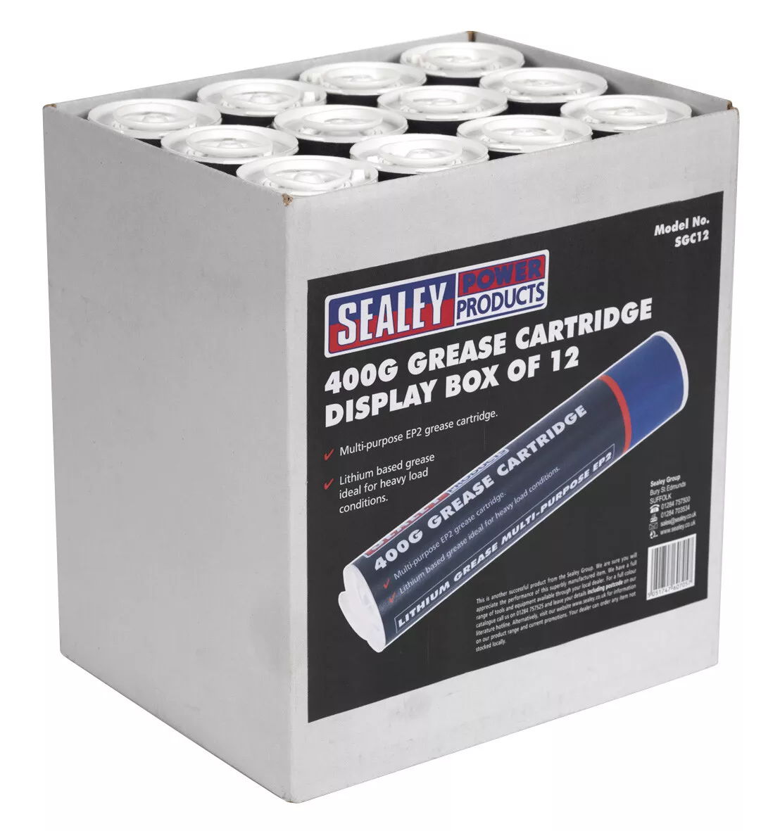 Sealey SGC12 Grease Cartridge 400g Box of 12