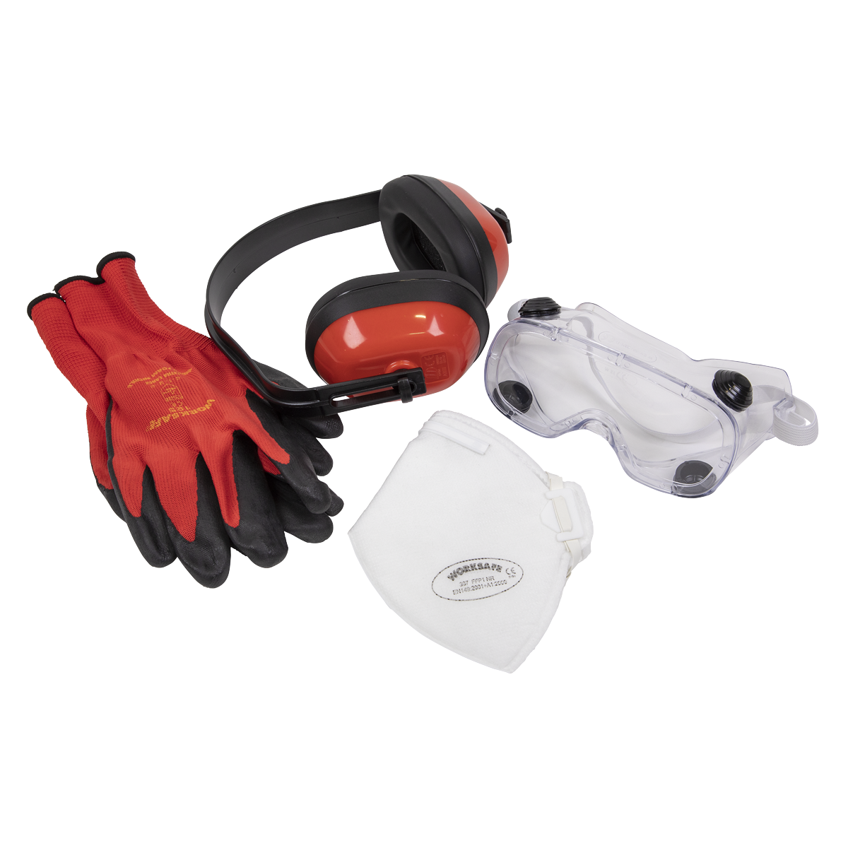 Sealey SEP2 Flexi Grip Gloves, FFP1 Mask, Goggles & Ear Defenders