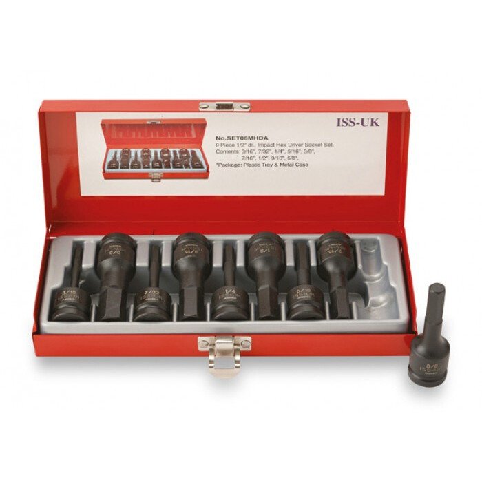 ISS SET08MHDA 9 Piece Imperial AF 1/2" Drive Male Hexagon Impact Driver Set