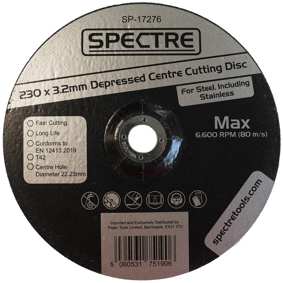 Spectre SP-17276 230mm x 3.2mm (9" x 1/8") Industrial Quality Metal Cutting Disc DPC
