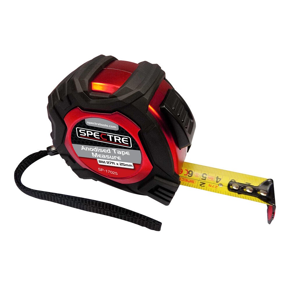Spectre SP-17025 Anodised Finish Professional Plus 8M/26ft x 25mm Dual-Marked Steel Tape Measure