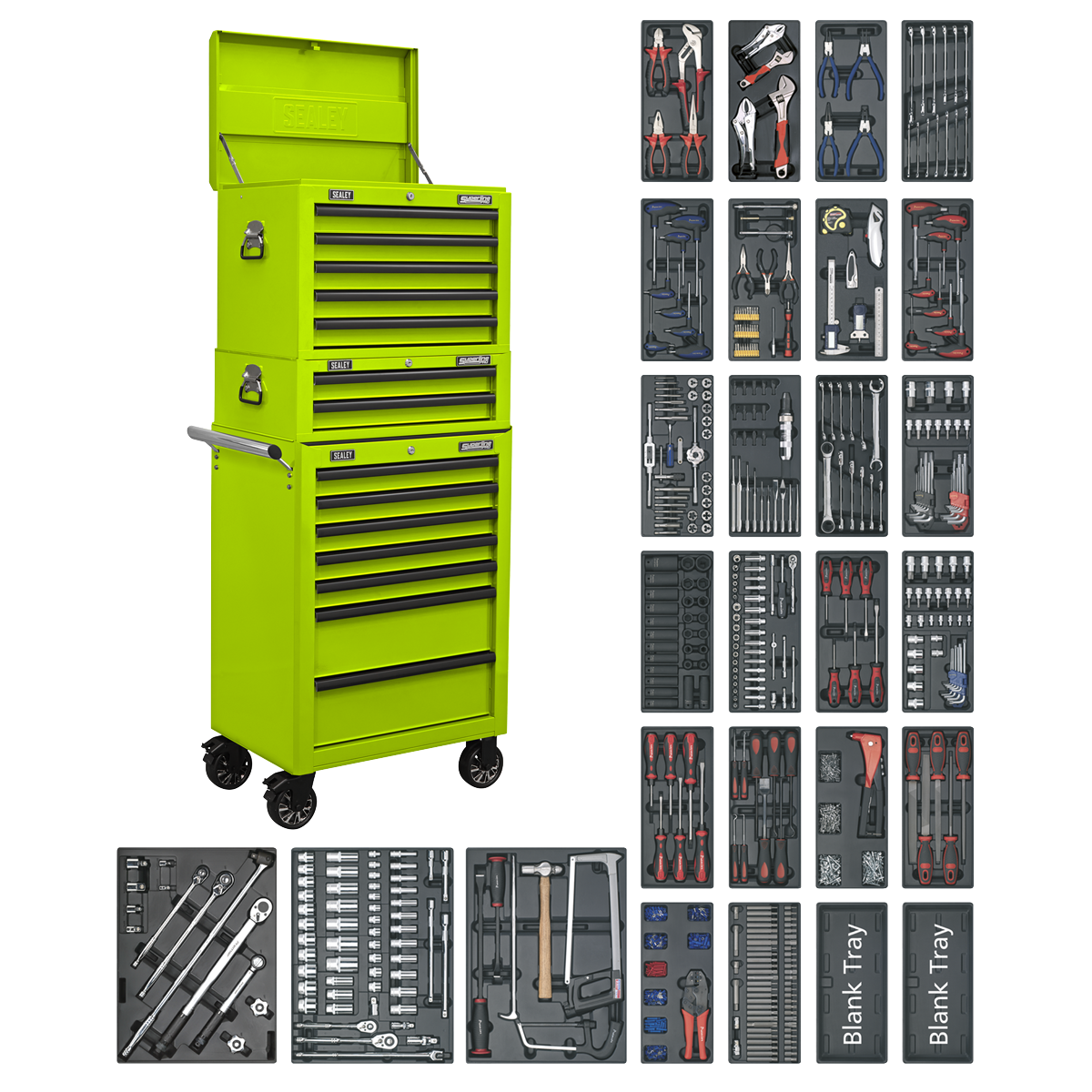 Sealey SPTHVCOMBO1 Tool Chest Combination 14 Drawer with Ball-Bearing Slides - Green & 1179pc Tool Kit