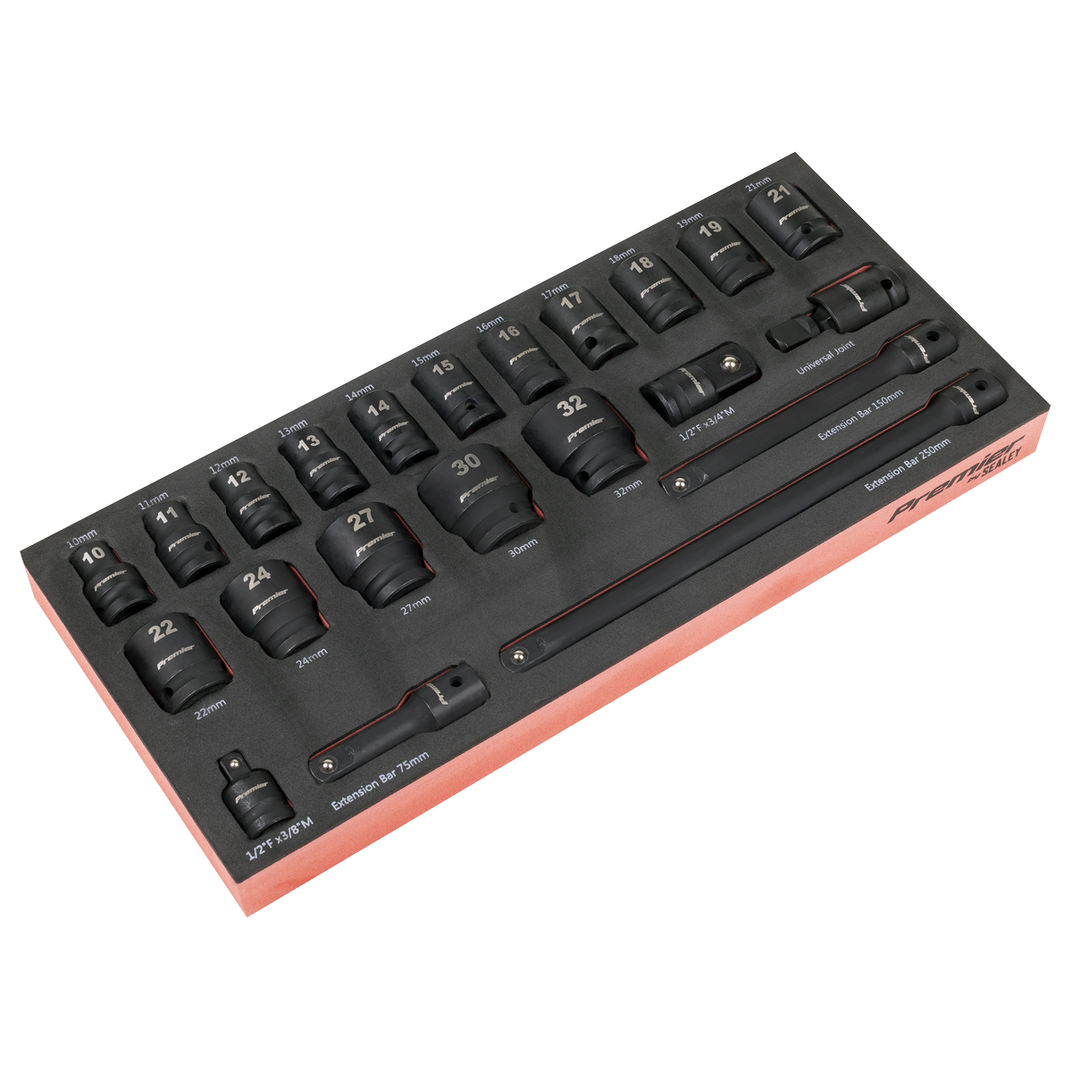 Sealey TBT46 Premier Impact Socket Set with Tool Tray 1/2"Sq Drive 22pc