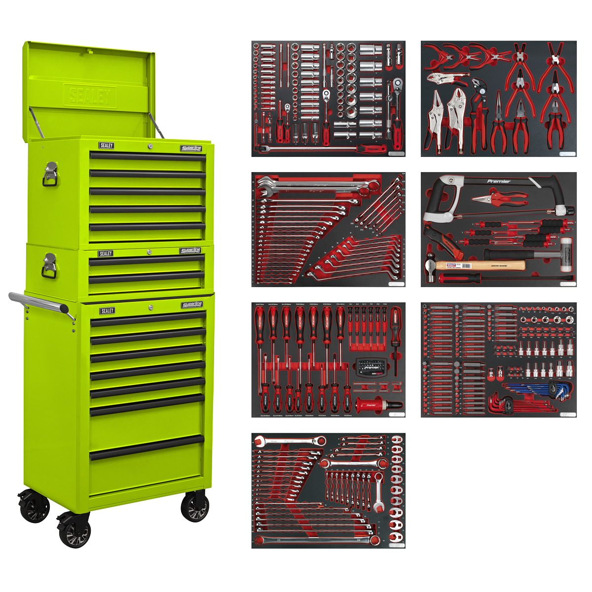 Sealey TBTPCOMBO7 Superline PRO Tool Chest Combination 14 Drawer with 446pc Tool Kit - Green