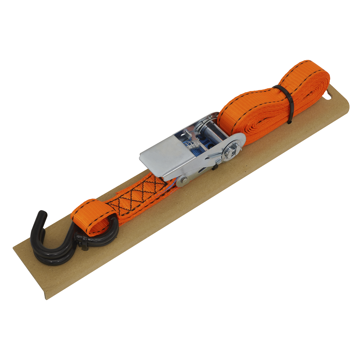 Sealey TD0635S Ratchet Strap 25mm x 5m Polyester Webbing S-Hook with Corner Protector 600kg Breaking Strength