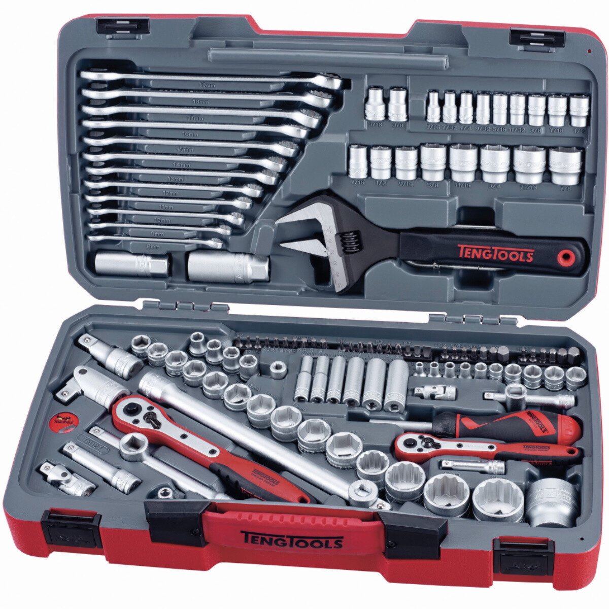 Teng Tools TM127 127 Piece 1/4", 3/8" and 1/2" Drive Metric/AF Socket and Tool Set