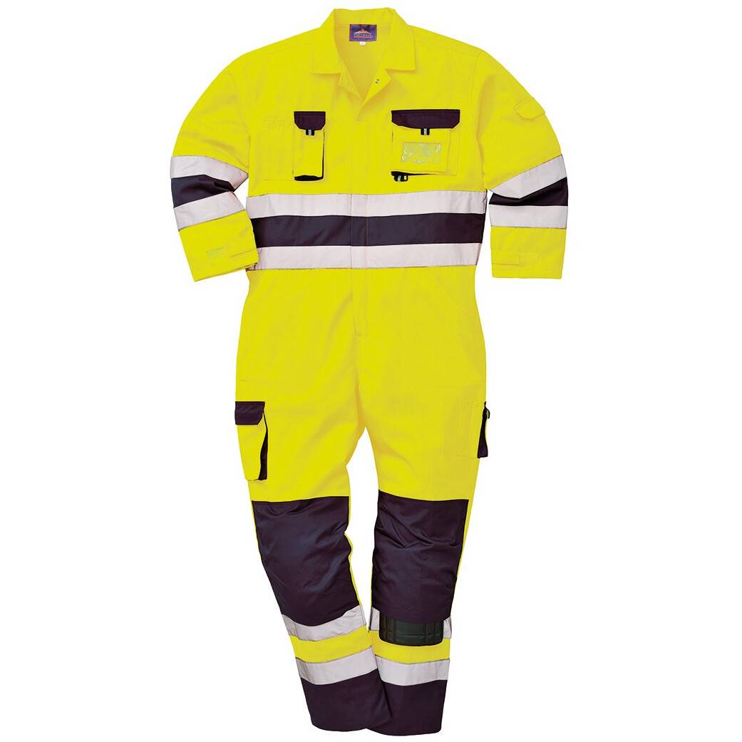 Portwest Hi-Vis Contrast Coverall - Lined S485, Yellow/Navy / M