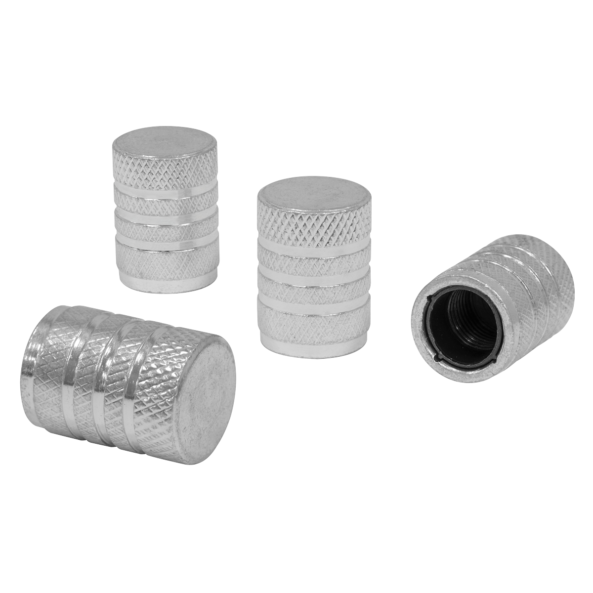 Sealey VCA4 Aluminium Valve Cap 4pc - Silver Anodised