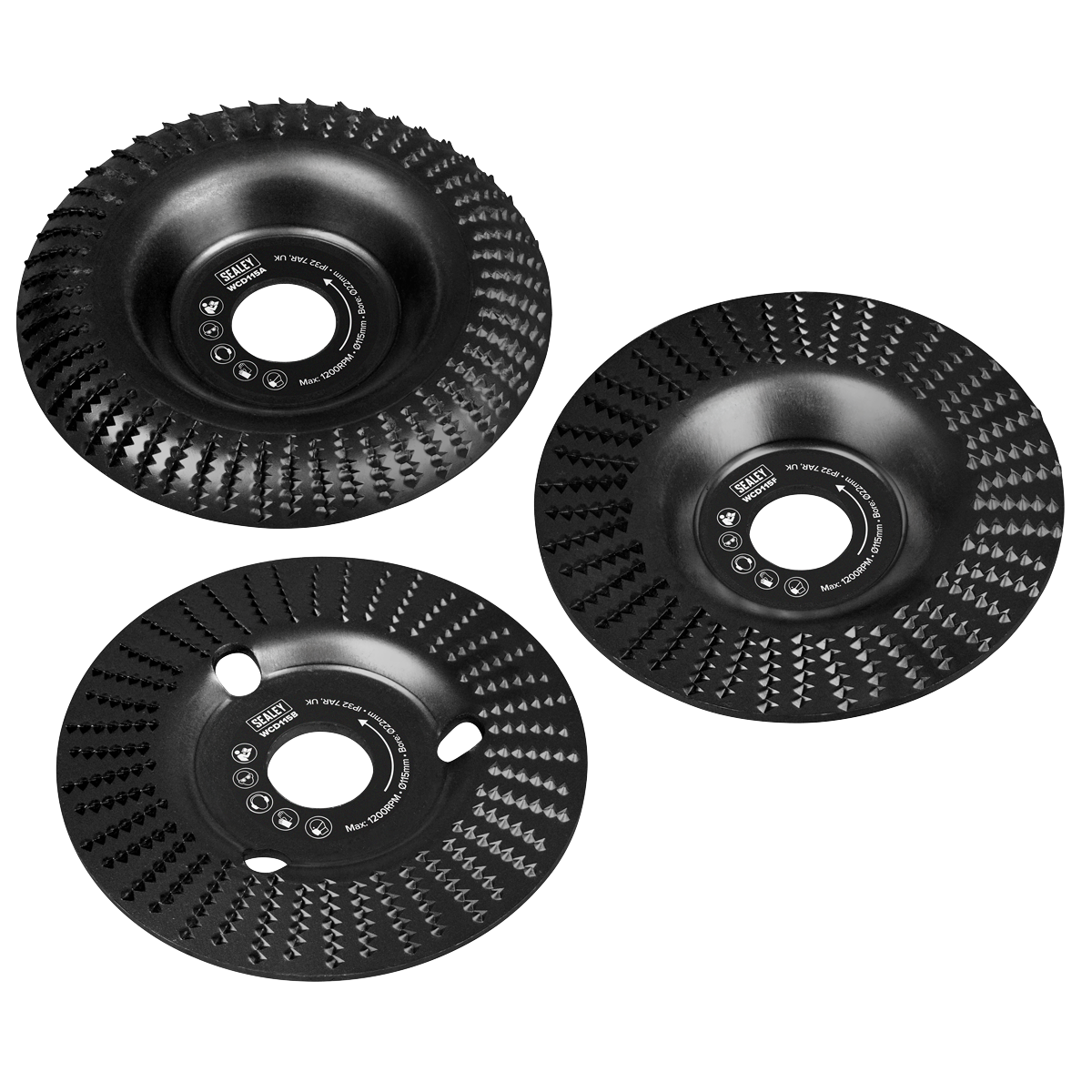 Sealey WCD1153 115mm Wood Carving Disc 22mm Bore - Pack of 3