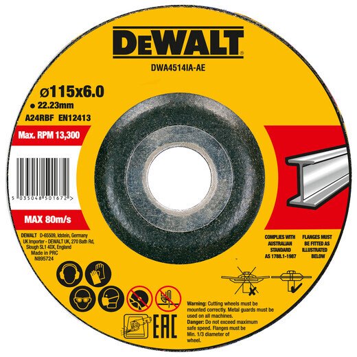 DeWalt DWA4514IA-AE Metal Grinding Wheel 115 x 6.3 x 22.23mm Type 27
