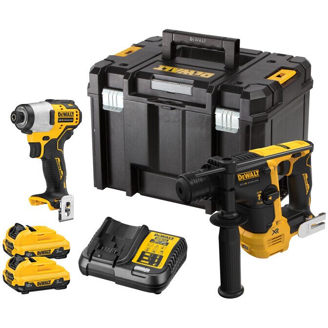 DeWalt DCK2104L2T-GB 12V XR Brushless Twin Kit: SDS + Impact Driver (DCH072 + DCF801) With 2 x 3.0Ah Batteries in Deep TSTAK