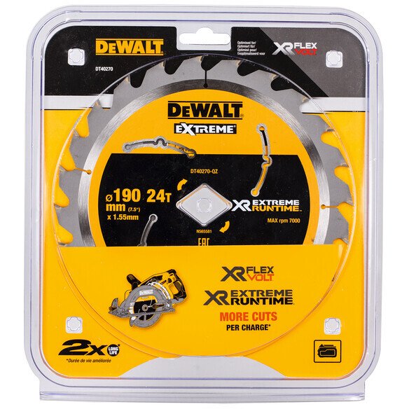 DeWalt DT40270-QZ XR Extreme RUNTIME™ Circular Saw Blade 190mm X 24T  With Diamond Bore