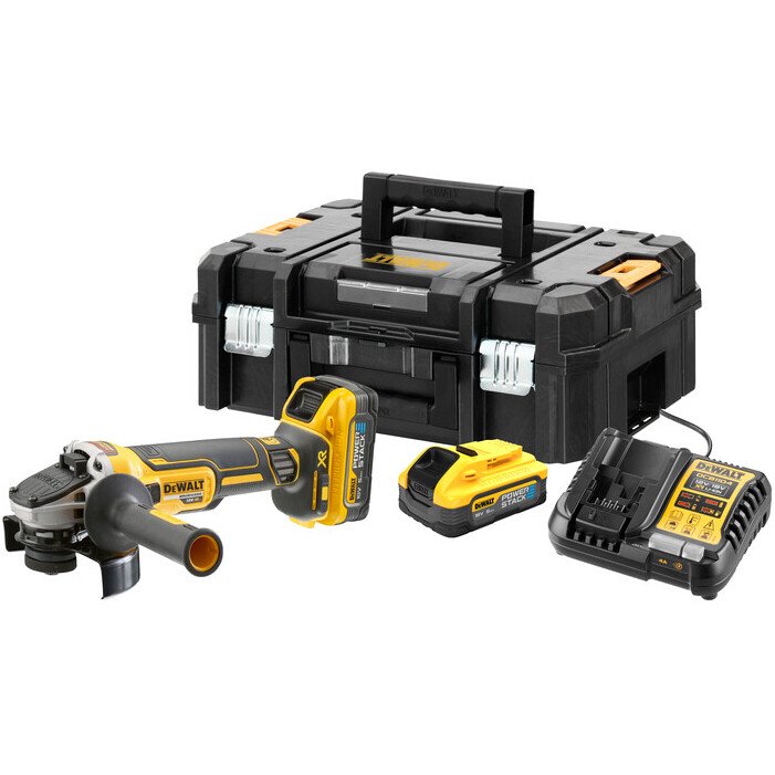 DeWalt DCG409H2T GB 8V XR Brushless 125mm Grinder with Flexvolt Advantage With 2x5.0Ah Powerstack Batteries In TSTAK from Lawson HIS