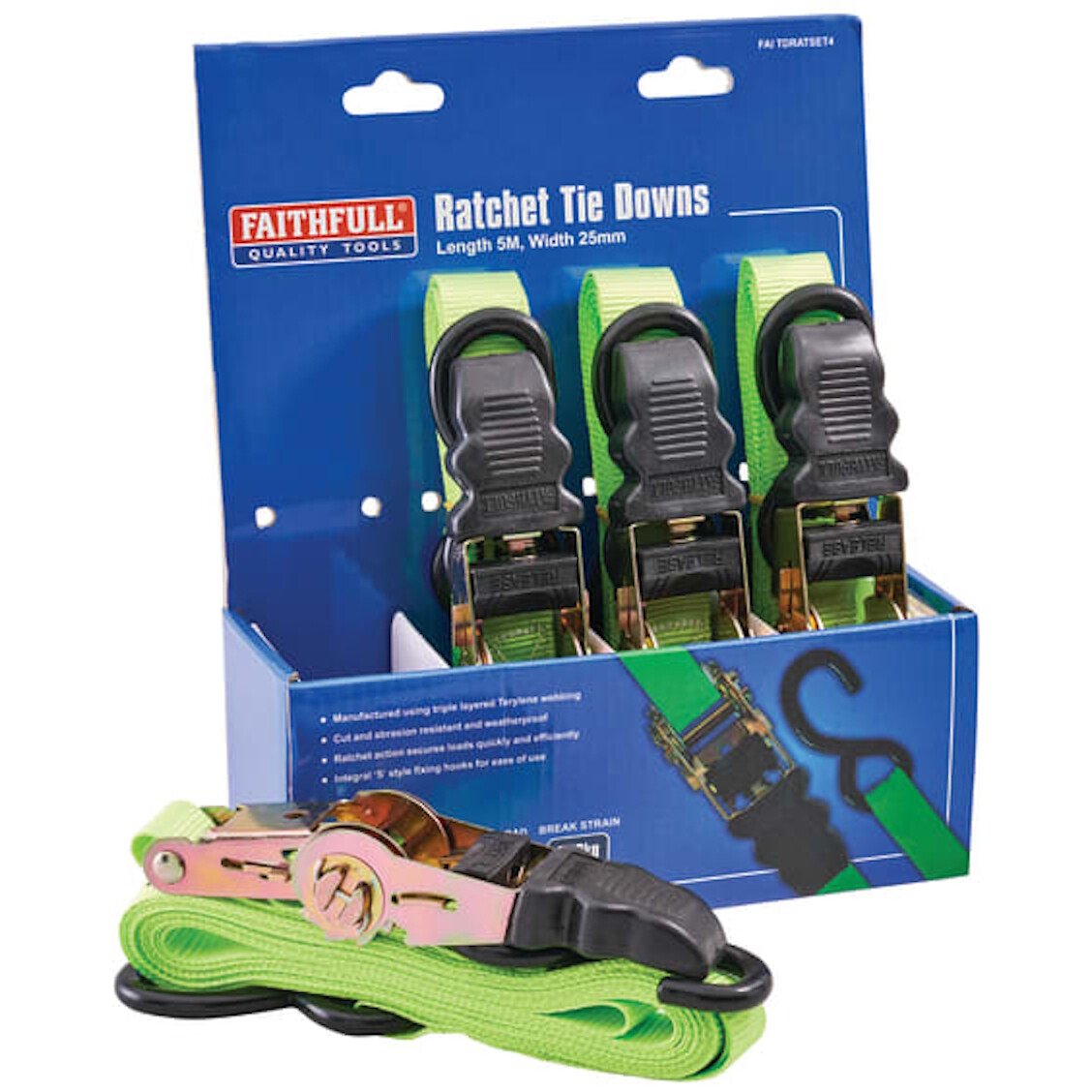 Faithfull XMS24RATCHET 4 Piece Ratchet Tie Down Set